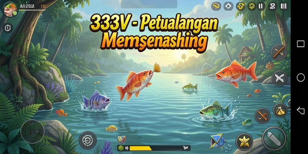 Tampilan gameplay menegangkan saat menangkap ikan besar.