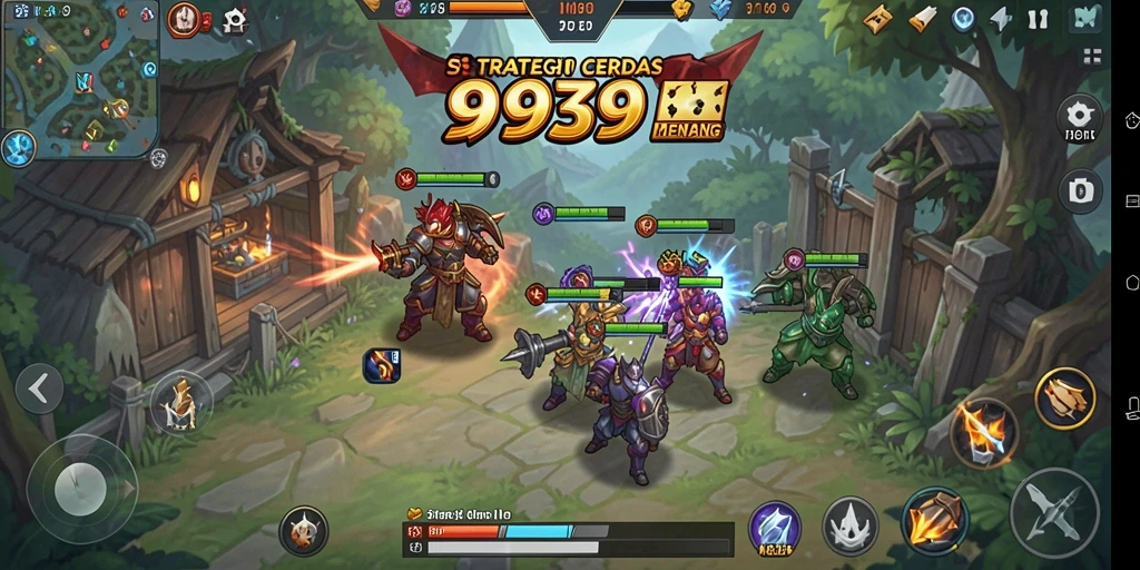 Screenshoot gameplay menunjukkan pertempuran strategi yang seru.