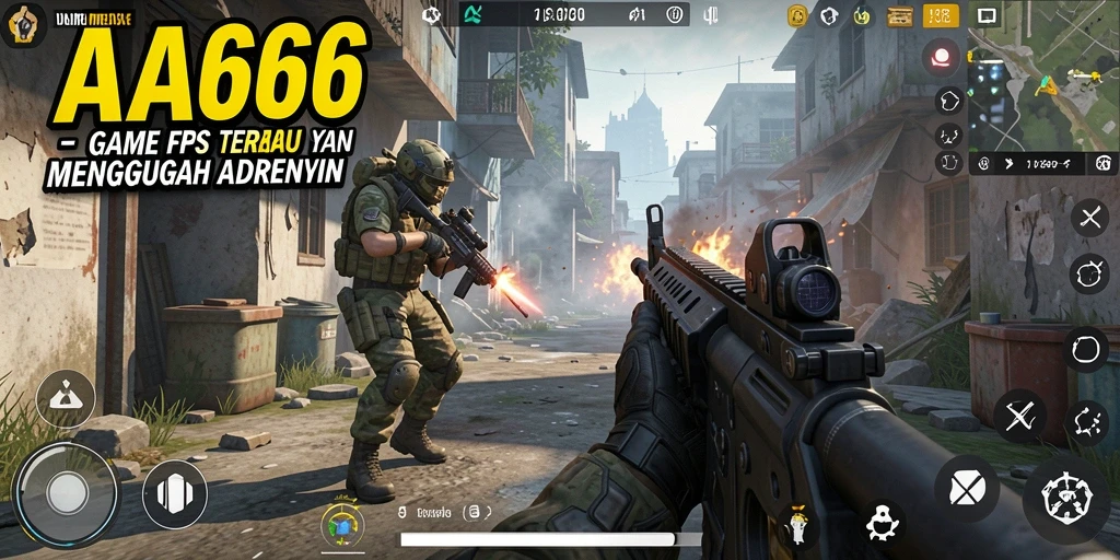 Screenshot gameplay AA666 menampilkan aksi tembak-menembak yang intens.