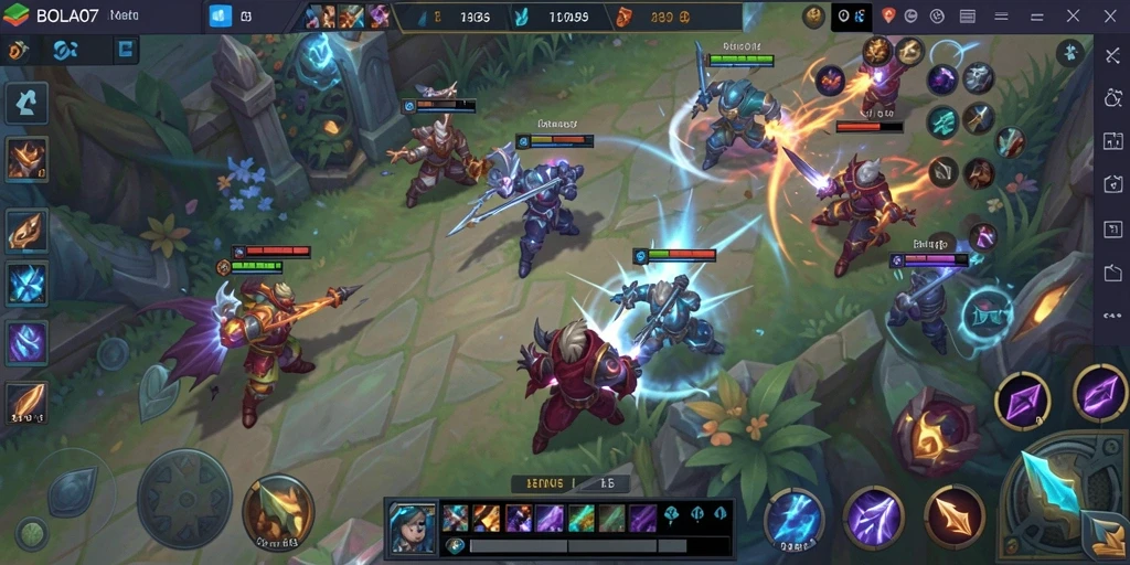 Screenshot gameplay BOLA07 yang menampilkan aksi pertempuran MOBA.