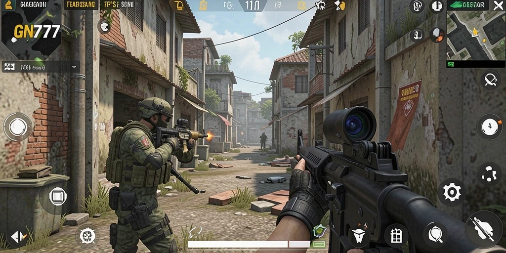 Tampilan gameplay mendebarkan dari GN777 dengan aksi FPS yang intens.