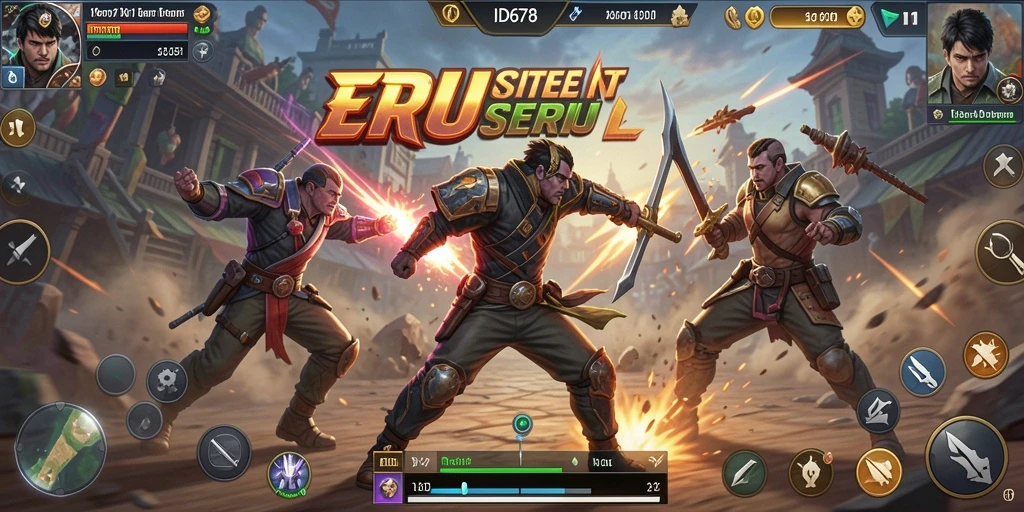 Screenshot gameplay ID678 menampilkan aksi pertarungan yang intens dan karakter-karakter unik.