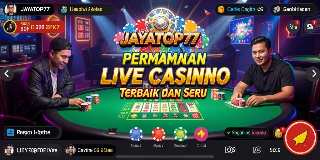 Screenshot gameplay JAYATOP77 menunjukkan dealer profesional dan suasana yang menegangkan.