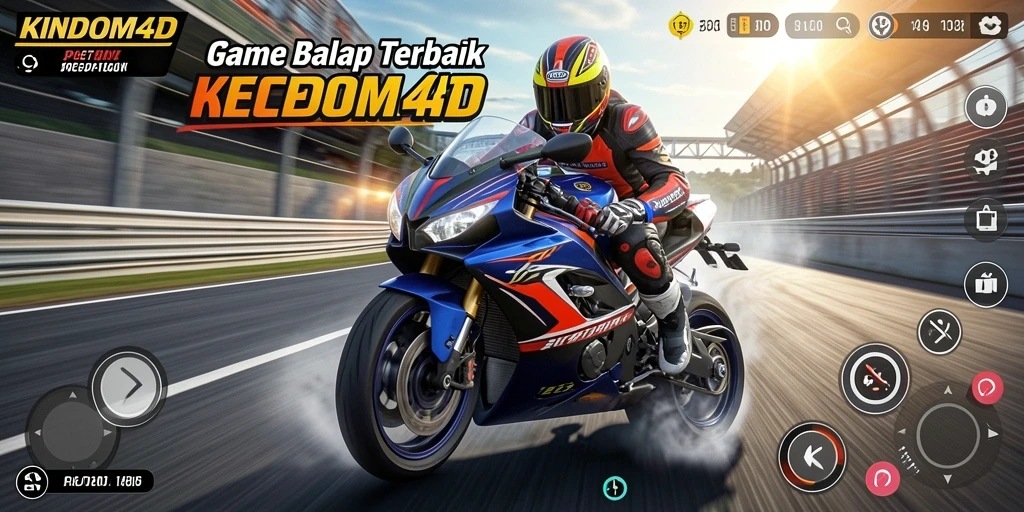 Screenshot KINDOM4D menampilkan adegan balapan motor yang mendebarkan.