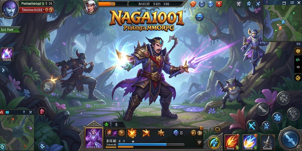 Screenshot gameplay NAGA1001 menunjukkan pertarungan seru dalam dunia MMORPG.