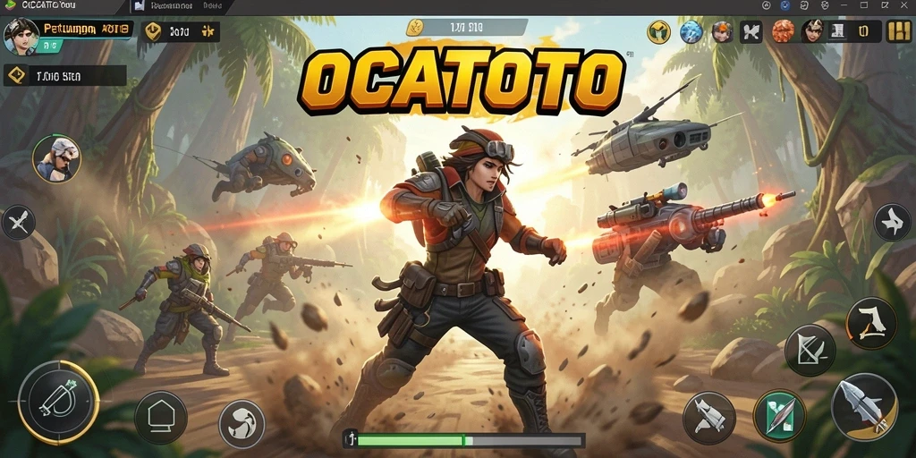 Screenshot gameplay Action OCATOTO menampilkan pertempuran yang mendebarkan.