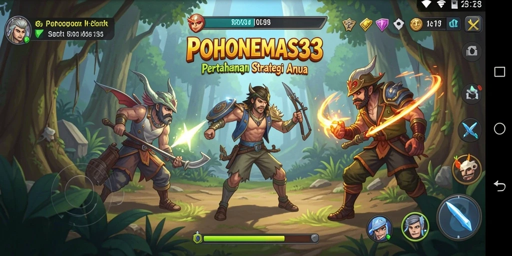 Tampilan gameplay POHONEMAS33 yang menegangkan dalam Tower Defense.