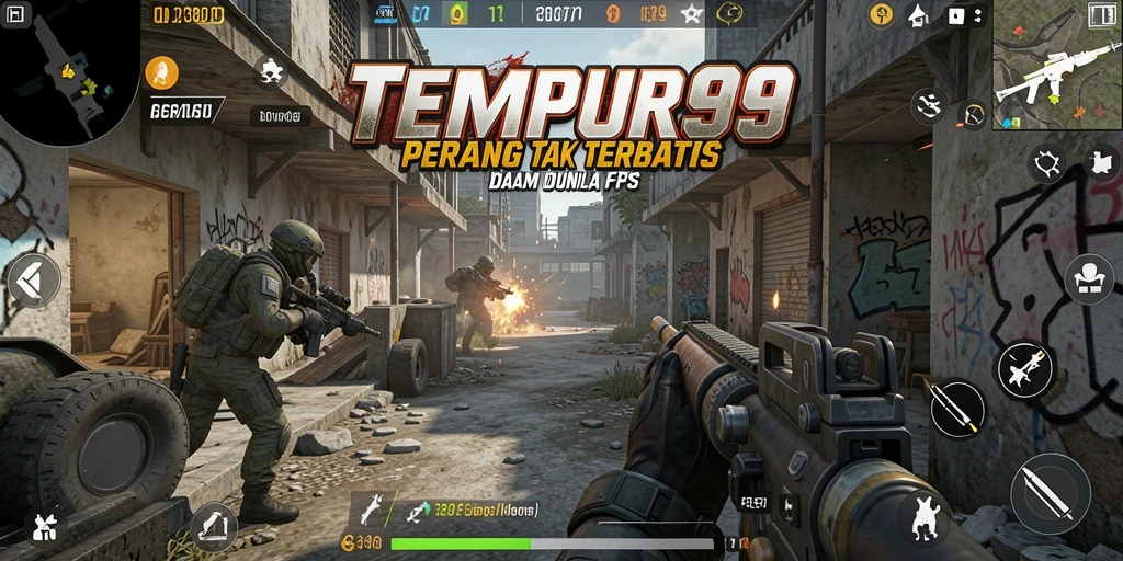 Tampilan gameplay intens TEMPUR99 dengan aksi tempur yang menegangkan.